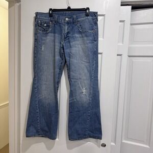 True Religion World Tour 90s‎ Style Low Cut Flared Jeans size 34 EUC Vintage